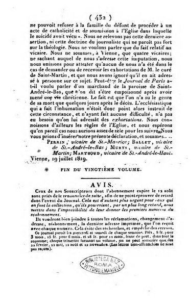 L'ami de la religion et du roi journal ecclesiastique, politique et litteraire