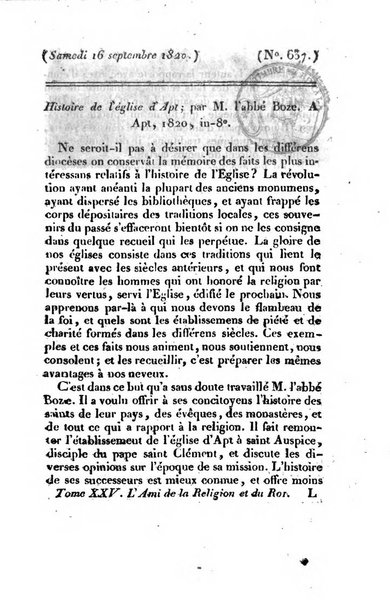 L'ami de la religion et du roi journal ecclesiastique, politique et litteraire