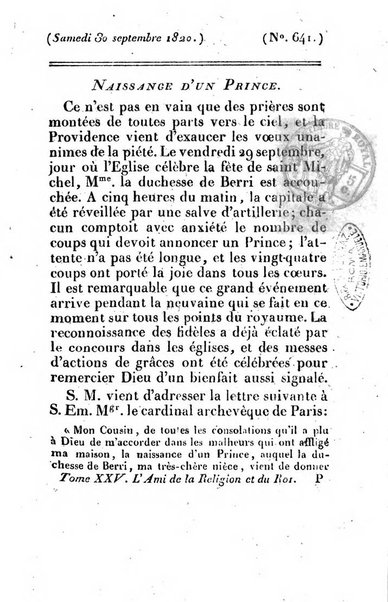 L'ami de la religion et du roi journal ecclesiastique, politique et litteraire