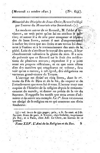 L'ami de la religion et du roi journal ecclesiastique, politique et litteraire