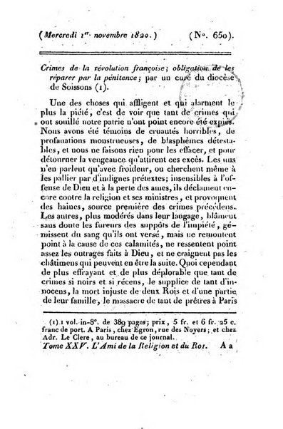 L'ami de la religion et du roi journal ecclesiastique, politique et litteraire