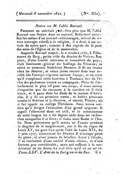 L'ami de la religion et du roi journal ecclesiastique, politique et litteraire