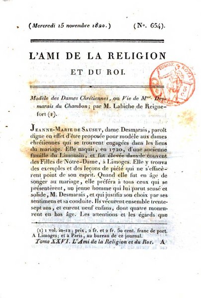 L'ami de la religion et du roi journal ecclesiastique, politique et litteraire