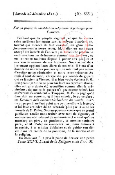 L'ami de la religion et du roi journal ecclesiastique, politique et litteraire