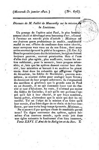 L'ami de la religion et du roi journal ecclesiastique, politique et litteraire