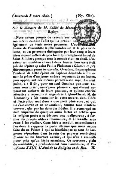 L'ami de la religion et du roi journal ecclesiastique, politique et litteraire