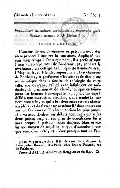 L'ami de la religion et du roi journal ecclesiastique, politique et litteraire