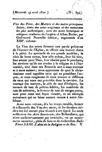 L'ami de la religion et du roi journal ecclesiastique, politique et litteraire