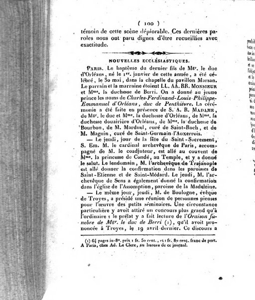 L'ami de la religion et du roi journal ecclesiastique, politique et litteraire