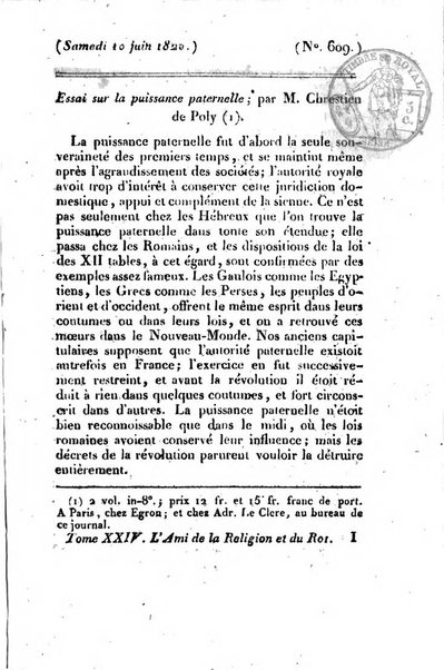 L'ami de la religion et du roi journal ecclesiastique, politique et litteraire