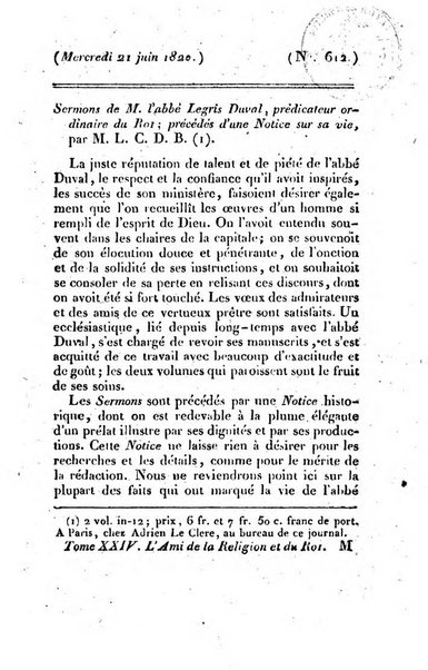 L'ami de la religion et du roi journal ecclesiastique, politique et litteraire