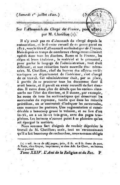 L'ami de la religion et du roi journal ecclesiastique, politique et litteraire