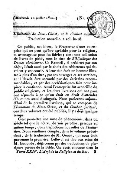 L'ami de la religion et du roi journal ecclesiastique, politique et litteraire