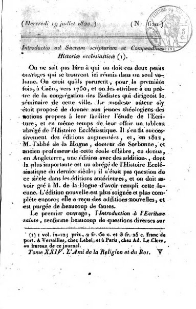 L'ami de la religion et du roi journal ecclesiastique, politique et litteraire