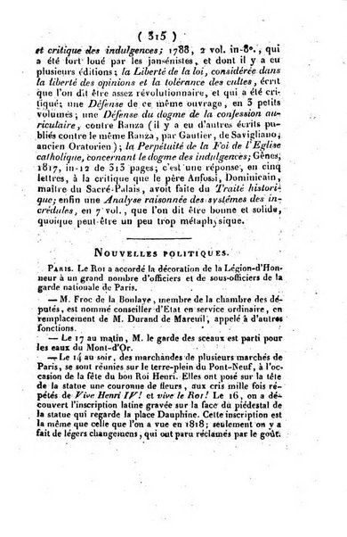 L'ami de la religion et du roi journal ecclesiastique, politique et litteraire