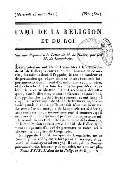 L'ami de la religion et du roi journal ecclesiastique, politique et litteraire