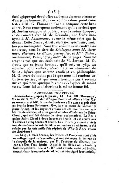 L'ami de la religion et du roi journal ecclesiastique, politique et litteraire