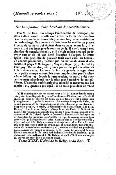 L'ami de la religion et du roi journal ecclesiastique, politique et litteraire