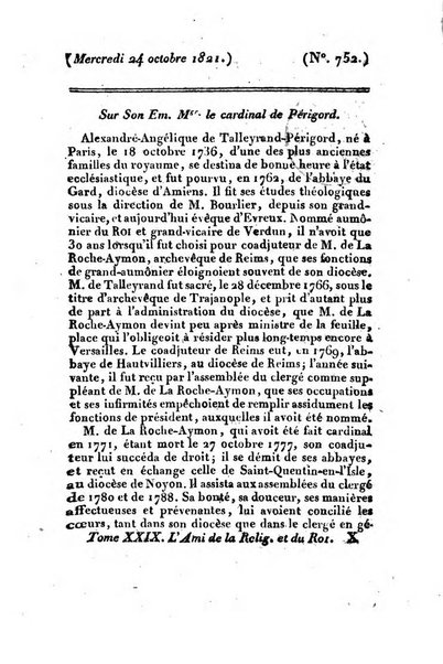 L'ami de la religion et du roi journal ecclesiastique, politique et litteraire