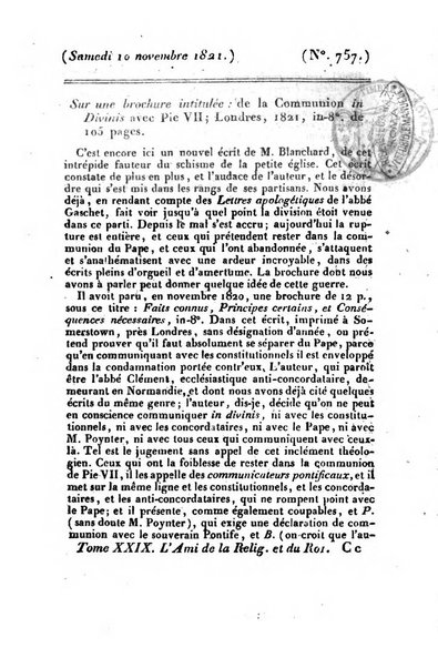 L'ami de la religion et du roi journal ecclesiastique, politique et litteraire