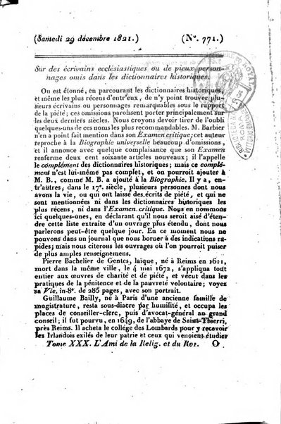 L'ami de la religion et du roi journal ecclesiastique, politique et litteraire