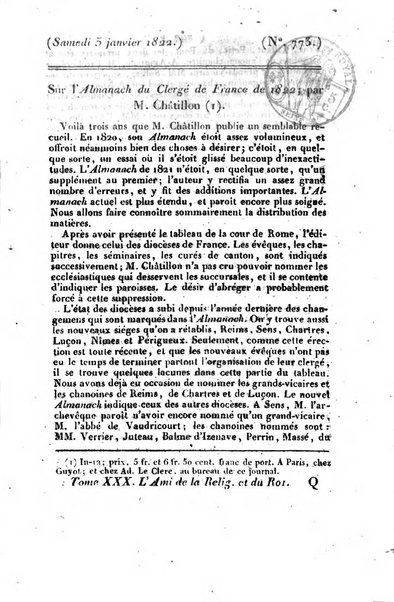 L'ami de la religion et du roi journal ecclesiastique, politique et litteraire