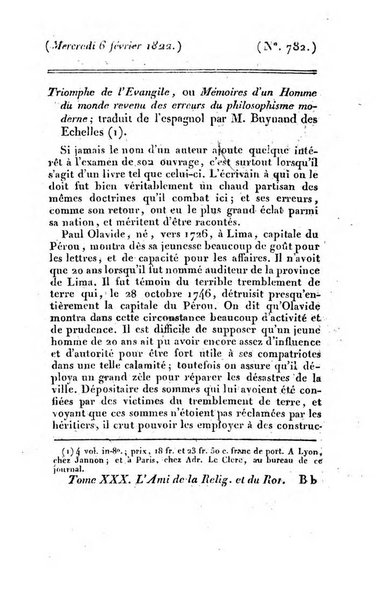 L'ami de la religion et du roi journal ecclesiastique, politique et litteraire