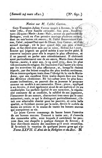 L'ami de la religion et du roi journal ecclesiastique, politique et litteraire