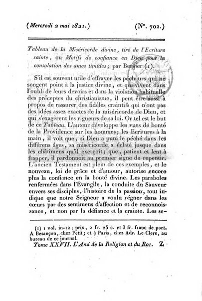 L'ami de la religion et du roi journal ecclesiastique, politique et litteraire