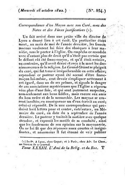 L'ami de la religion et du roi journal ecclesiastique, politique et litteraire