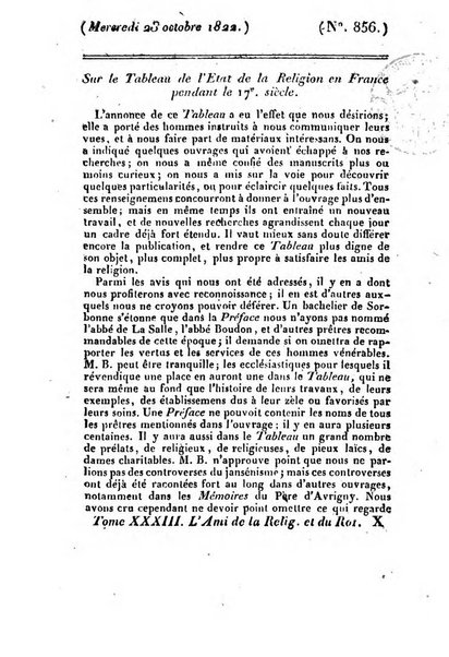 L'ami de la religion et du roi journal ecclesiastique, politique et litteraire