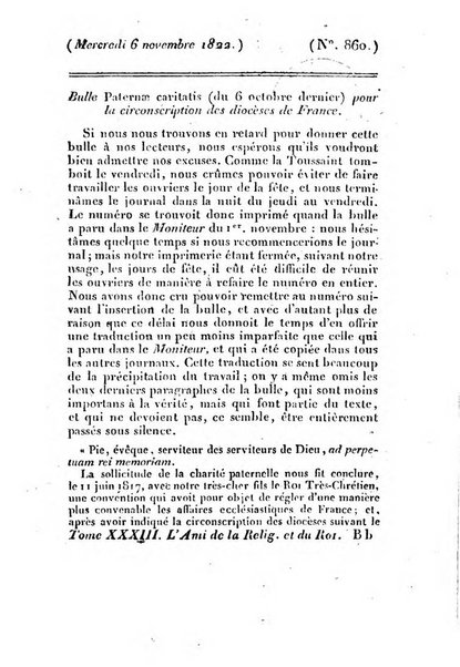 L'ami de la religion et du roi journal ecclesiastique, politique et litteraire