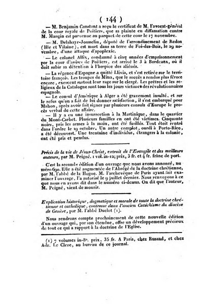 L'ami de la religion et du roi journal ecclesiastique, politique et litteraire