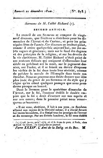 L'ami de la religion et du roi journal ecclesiastique, politique et litteraire