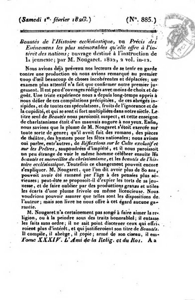 L'ami de la religion et du roi journal ecclesiastique, politique et litteraire