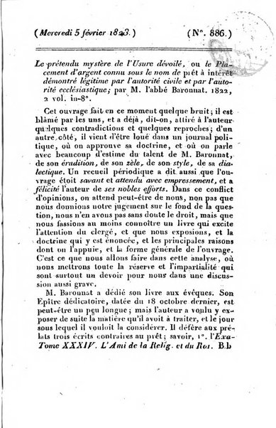 L'ami de la religion et du roi journal ecclesiastique, politique et litteraire