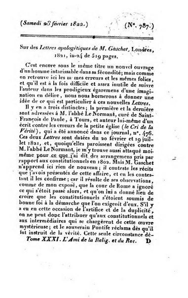 L'ami de la religion et du roi journal ecclesiastique, politique et litteraire