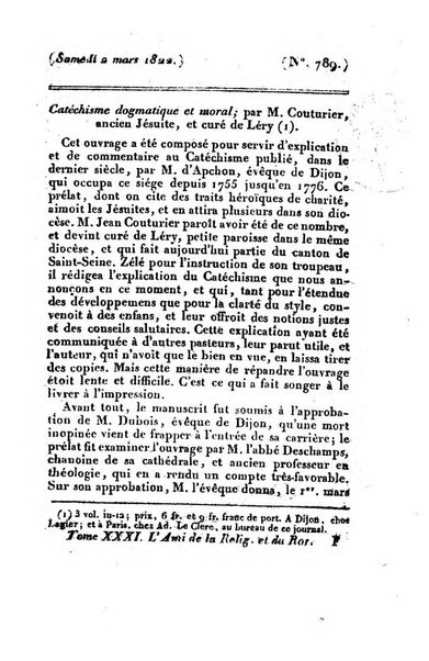 L'ami de la religion et du roi journal ecclesiastique, politique et litteraire