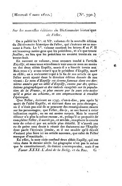 L'ami de la religion et du roi journal ecclesiastique, politique et litteraire