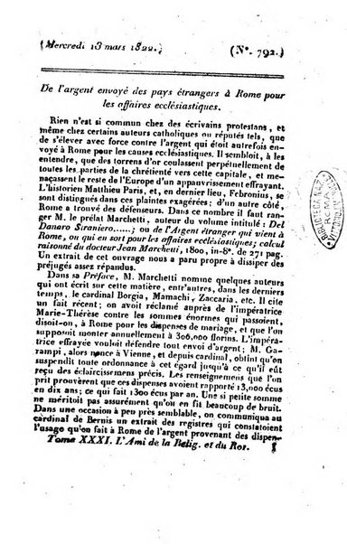 L'ami de la religion et du roi journal ecclesiastique, politique et litteraire