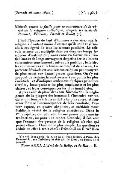 L'ami de la religion et du roi journal ecclesiastique, politique et litteraire