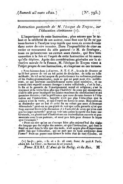 L'ami de la religion et du roi journal ecclesiastique, politique et litteraire