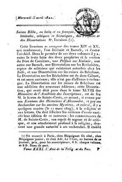 L'ami de la religion et du roi journal ecclesiastique, politique et litteraire