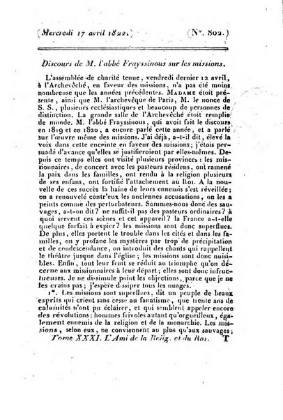 L'ami de la religion et du roi journal ecclesiastique, politique et litteraire