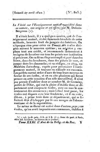 L'ami de la religion et du roi journal ecclesiastique, politique et litteraire