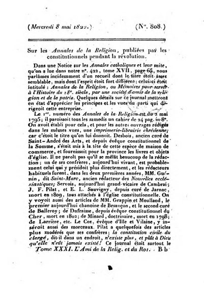 L'ami de la religion et du roi journal ecclesiastique, politique et litteraire