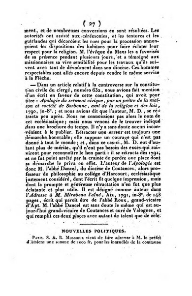 L'ami de la religion et du roi journal ecclesiastique, politique et litteraire