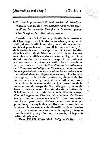 L'ami de la religion et du roi journal ecclesiastique, politique et litteraire