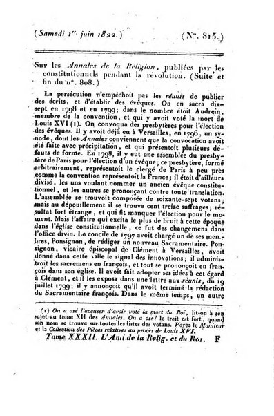 L'ami de la religion et du roi journal ecclesiastique, politique et litteraire