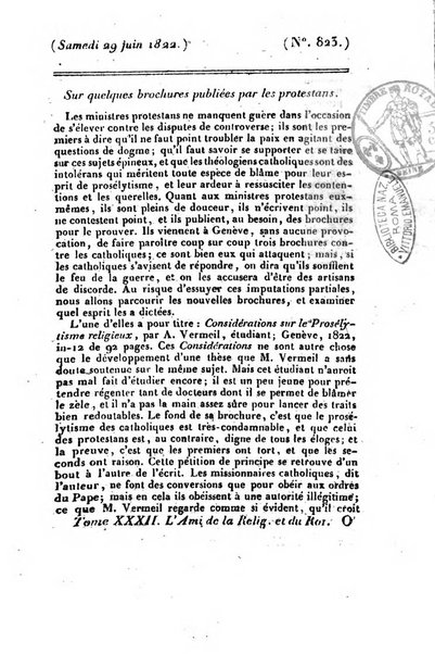 L'ami de la religion et du roi journal ecclesiastique, politique et litteraire